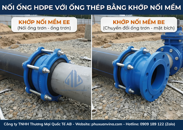 Cấu tạo khớp nối mềm đa năng BE và EE nối nhanh ống HDPE sang ống thép không cần hàn