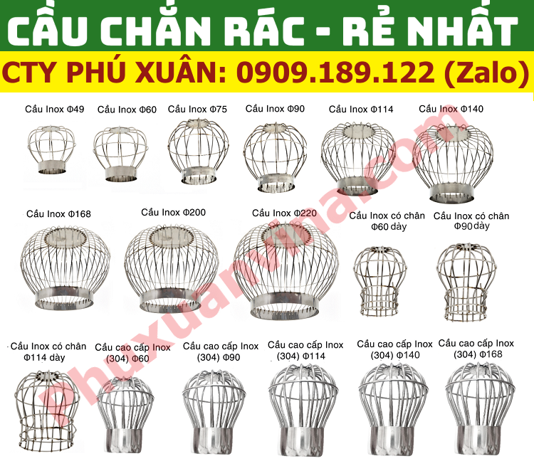 CẦU CHẮN RÁC DN100 INOX 304 PHÙ HỢP VỚI ỐNG THOÁT NƯỚC LỚN TẠI BAN CÔNG